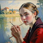 Young Woman Surrounded by Blooming Flowers and Serenity