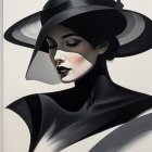 Stylish Woman in Black Hat with Elegant Profile
