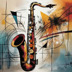 Abstract Artwork of a Saxophone in Dynamic Colors