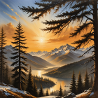 Serene Landscape with Pine Trees and Tranquil River
