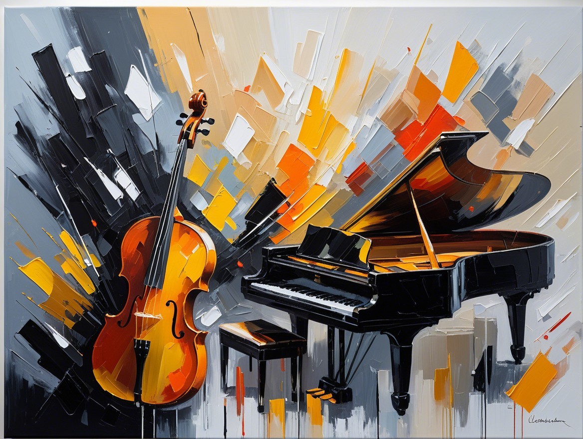 Vibrant Painting of Piano and Violin in Bold Colors