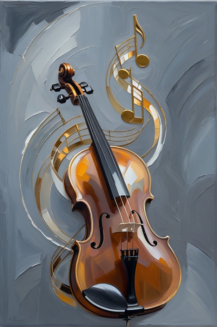 Vibrant depiction of a violin with musical notes