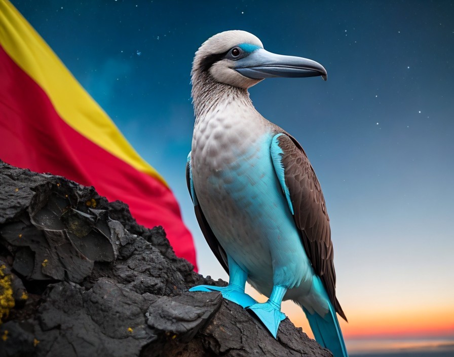 Vibrant Blue Bird on Rocky Outcrop at Sunset