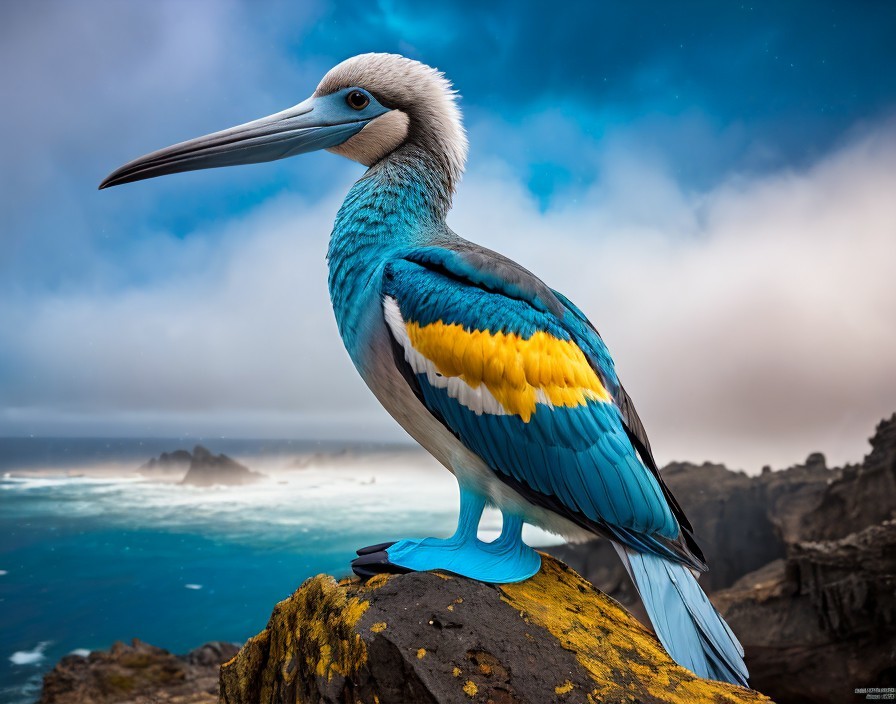 Vibrant Bird on Rocky Outcrop by Ocean Cliffs