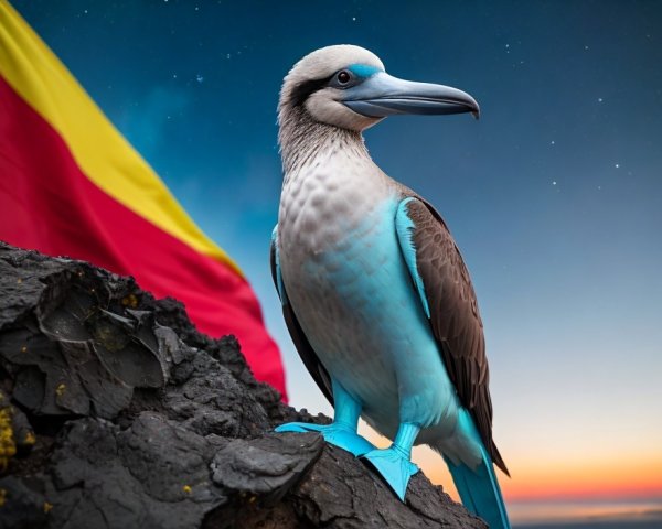 Vibrant Blue Bird on Rocky Outcrop at Sunset
