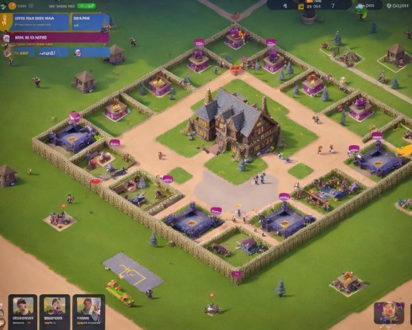 Medieval Game Environment with Colorful Estates and Avatars