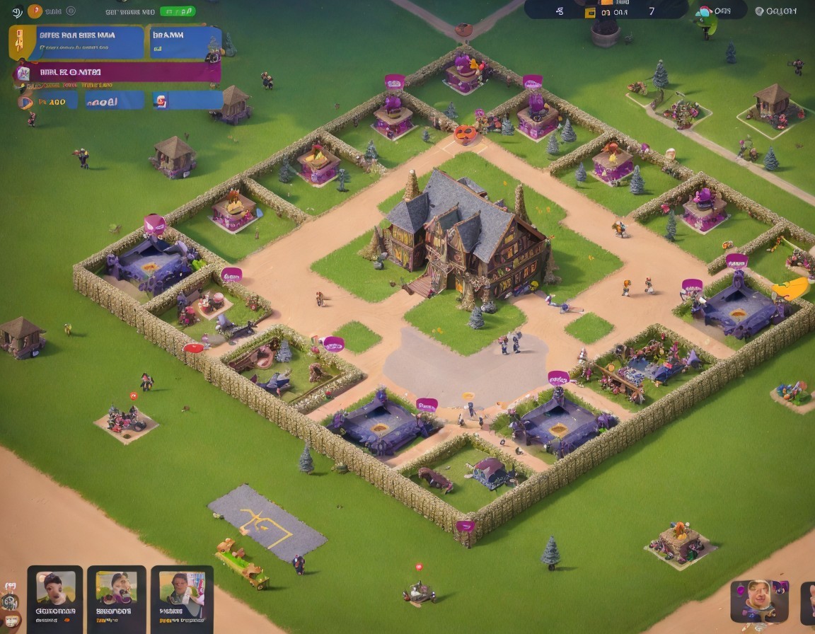Medieval Game Environment with Colorful Estates and Avatars