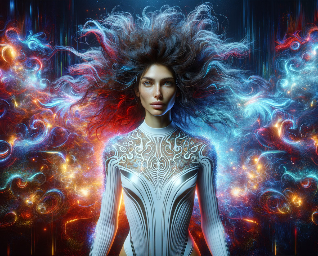 Cosmic Figure with Vibrant Colors and Mystical Aura