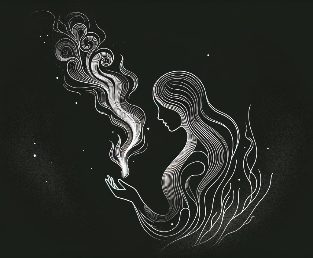 Minimalist Illustration of a Woman with Luminous Plume