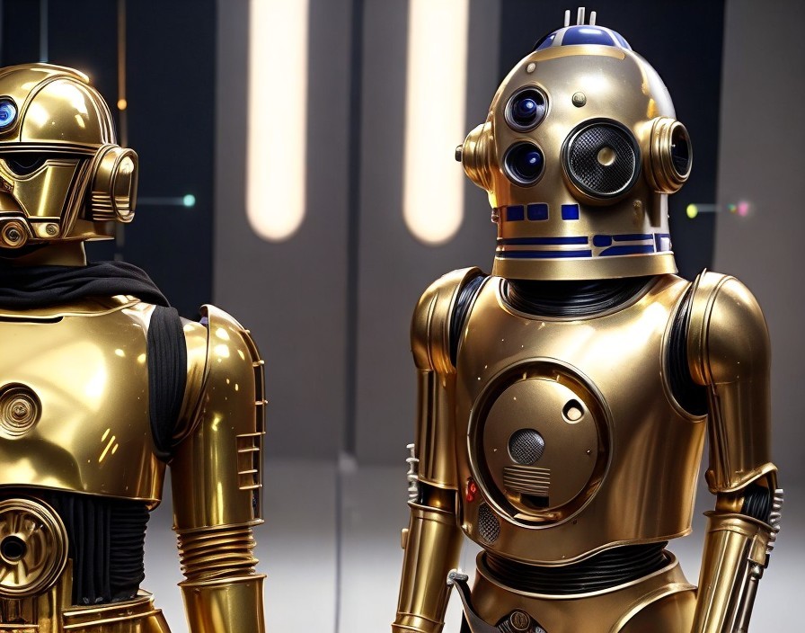 Gold-Colored Droids with Futuristic Designs and Features