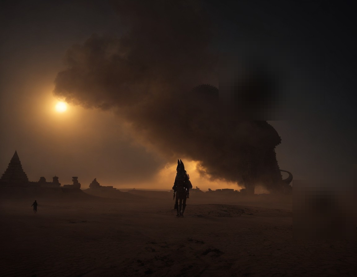 Desert Landscape with Dual Suns and Mysterious Pyramids