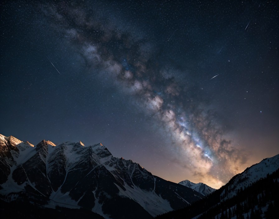 Night Sky View with Milky Way and Mountain Peaks