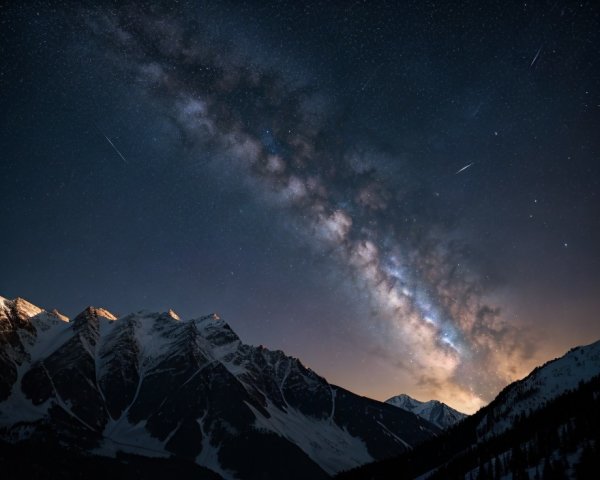 Night Sky View with Milky Way and Mountain Peaks
