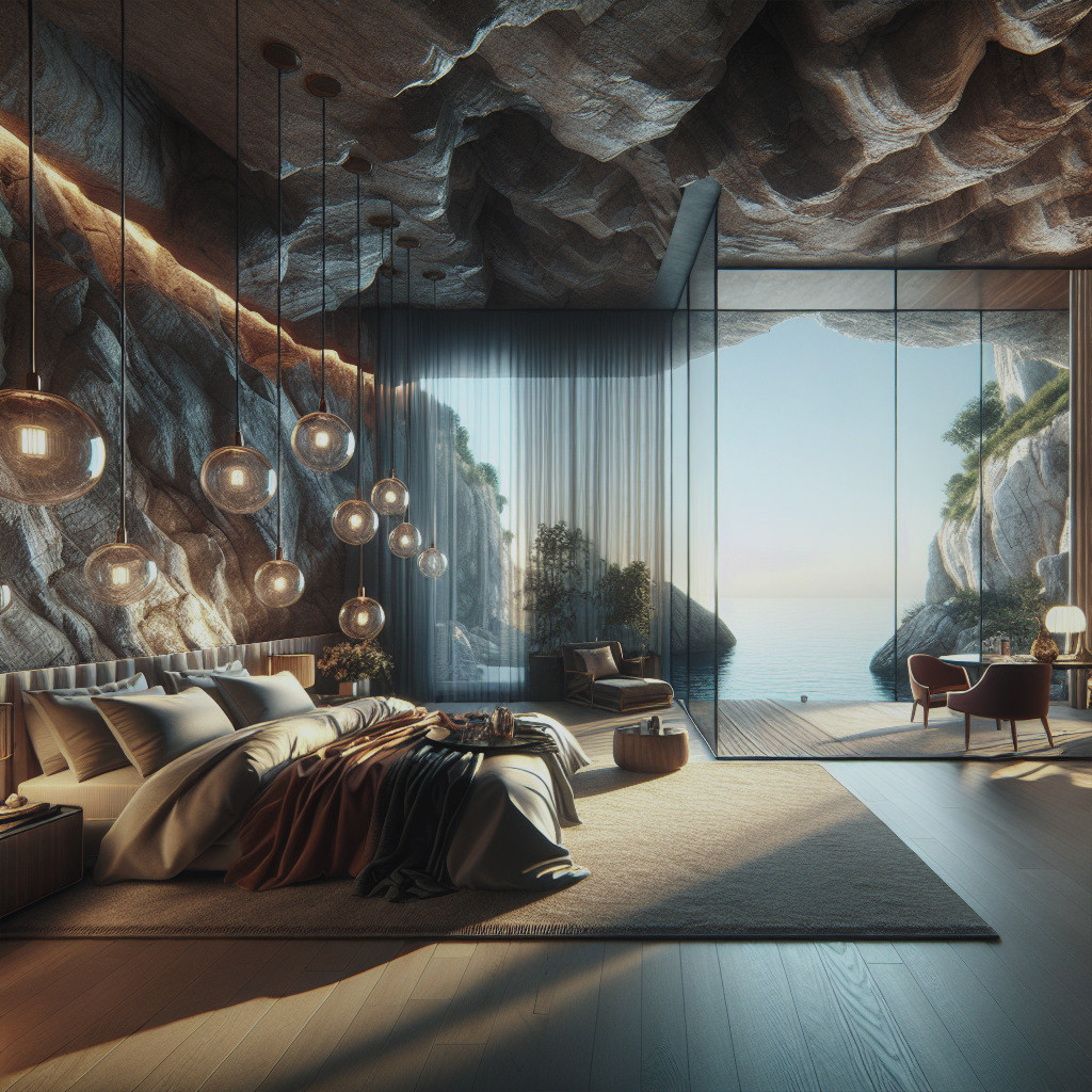 Luxurious Bedroom in Cave-Like Structure with Ocean Views