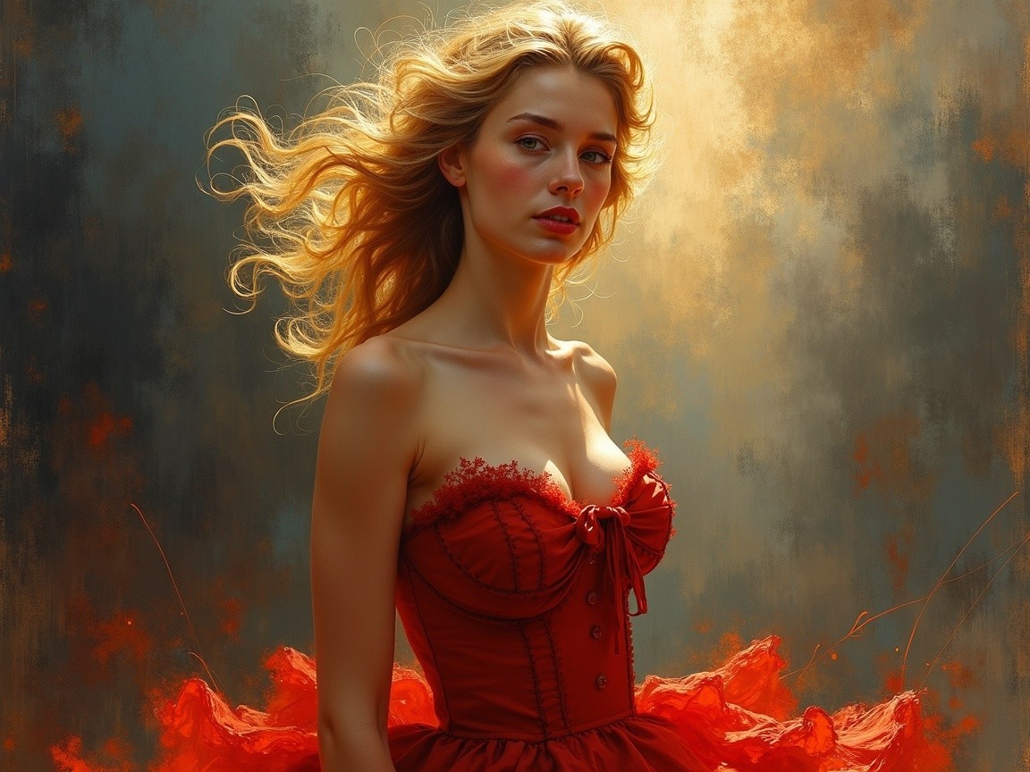 Portrait of a Young Woman in a Red Dress