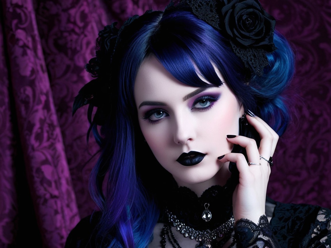Young woman with dark hair and gothic attire