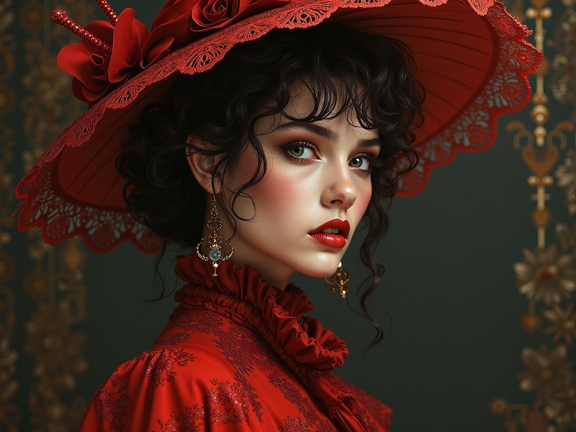 Elegant Portrait of Young Woman in Red Outfit