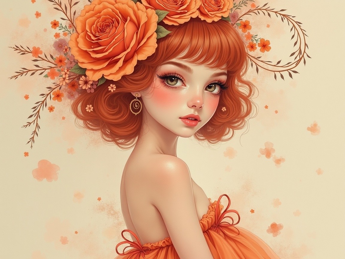 Young girl with red curls and floral dress design