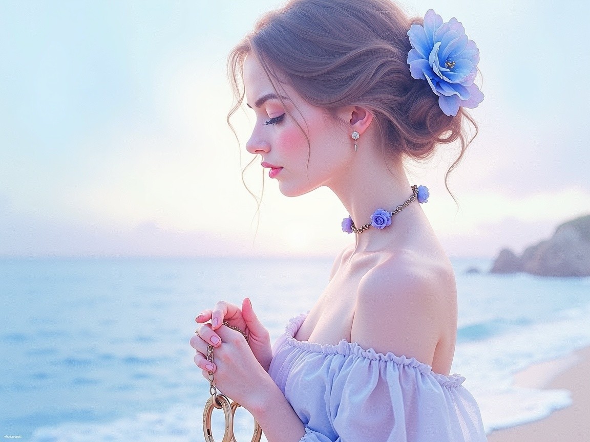 Serene Beach Portrait of a Young Woman in Pastels