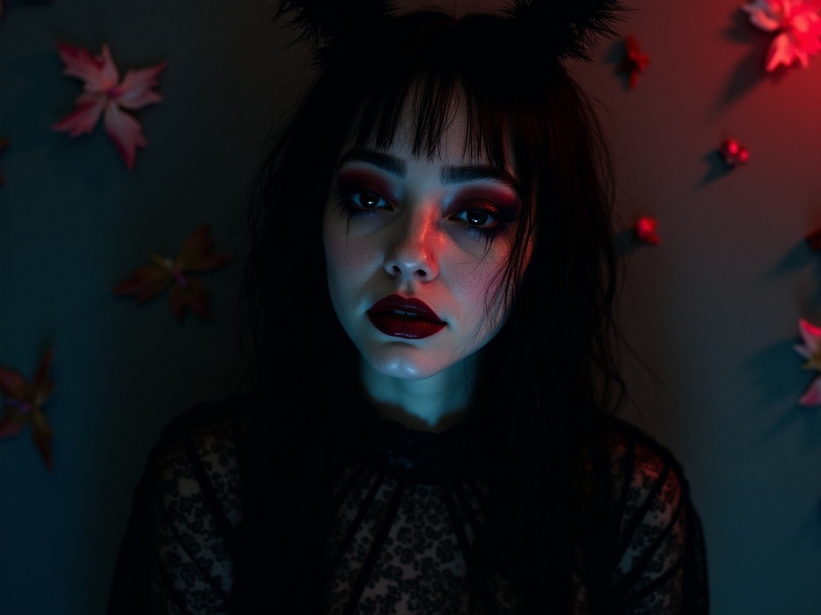 Portrait of a Young Woman with Dramatic Makeup