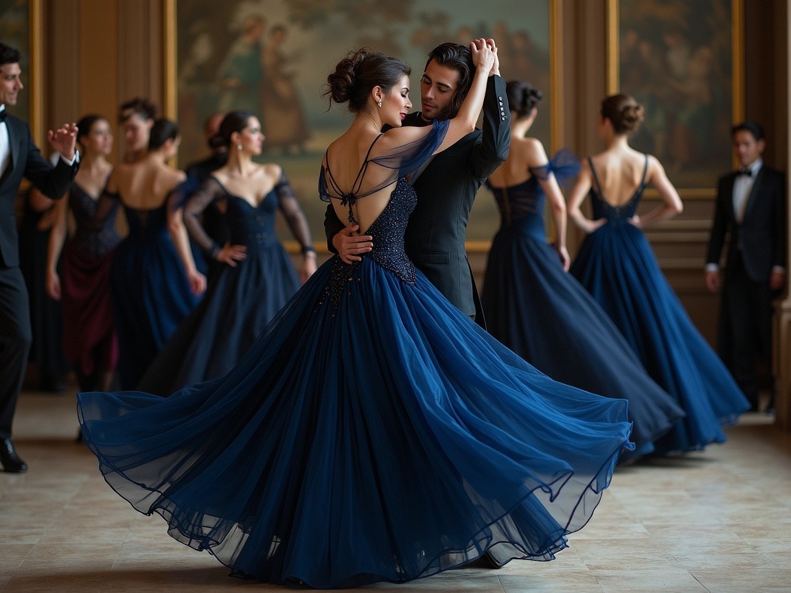 Elegant Ballroom Dance with Couples in Evening Wear