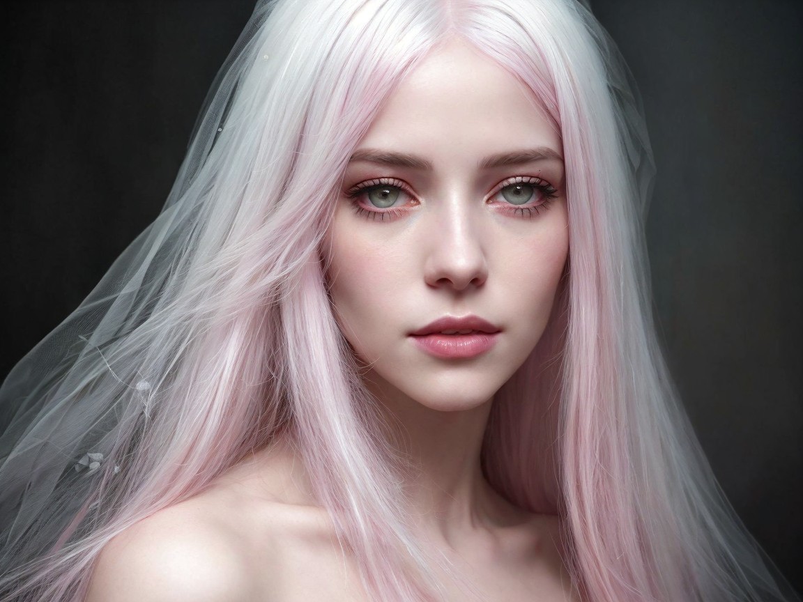 Portrait of a Young Woman with Pastel Hair and Veil