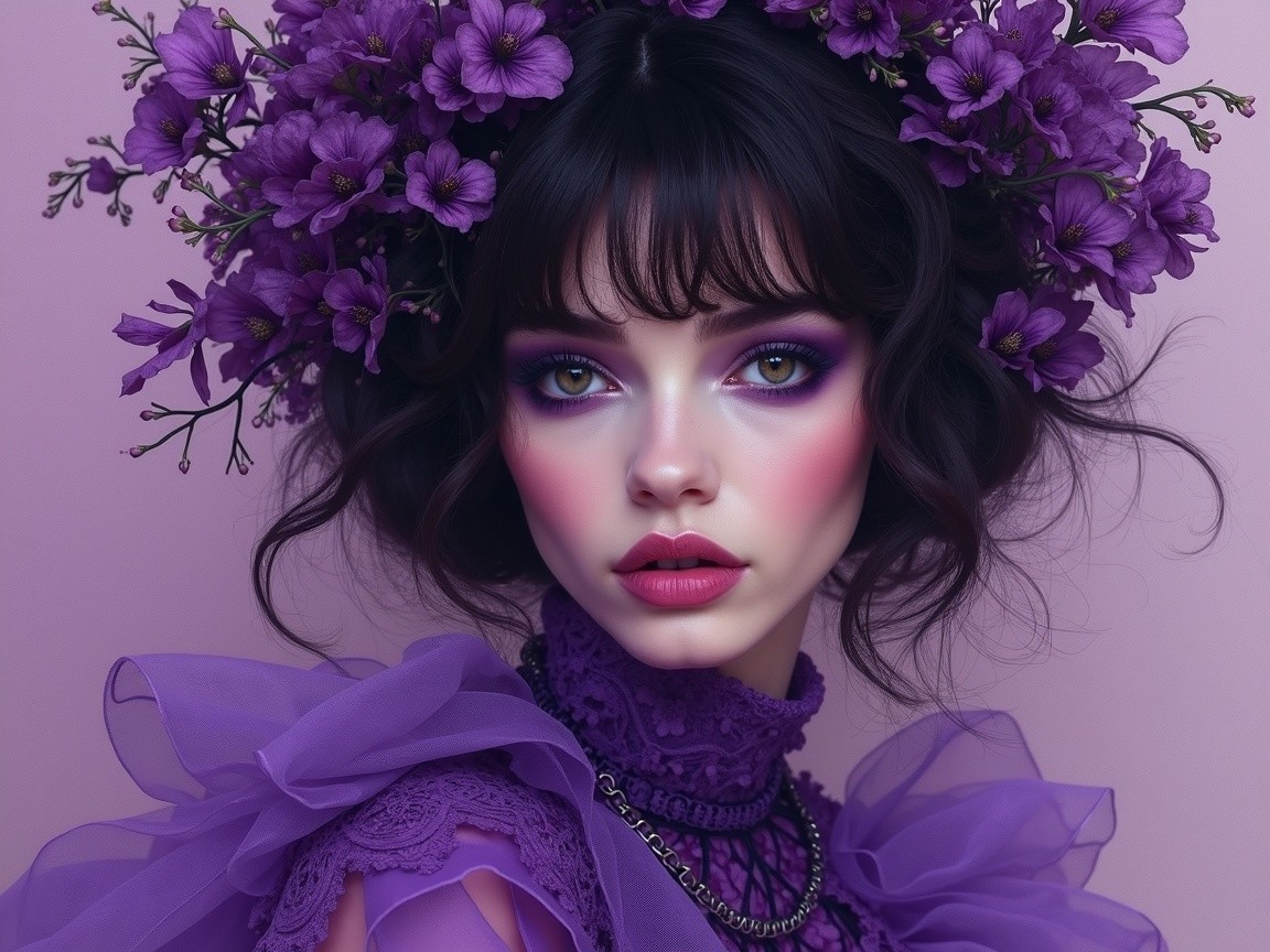 Portrait of a woman with floral crown and pastel tones
