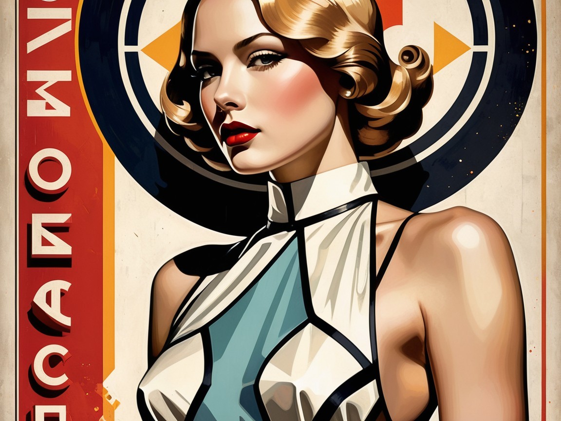 Glamorous Female Figure with Retro Aesthetics and Colors
