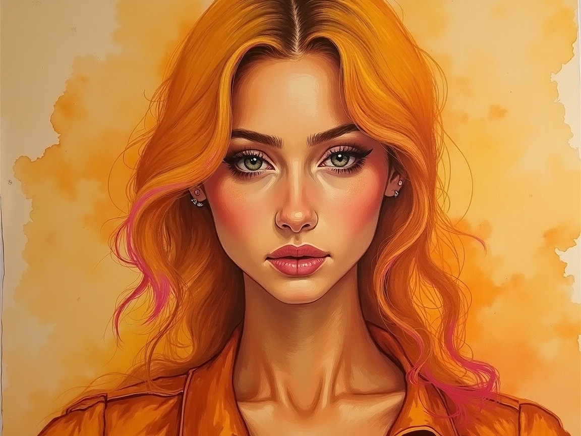 Young woman with vibrant hair and confident expression