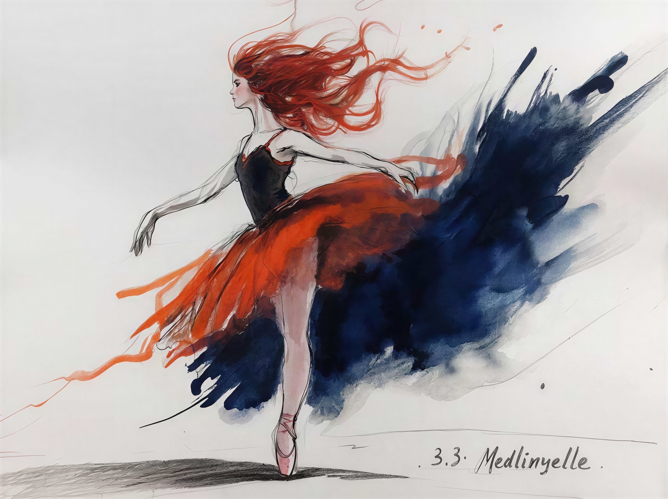 Watercolor Painting of a Ballerina in Motion