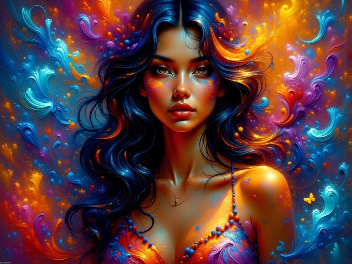 Surreal Portrait of a Colorful Woman in Motion