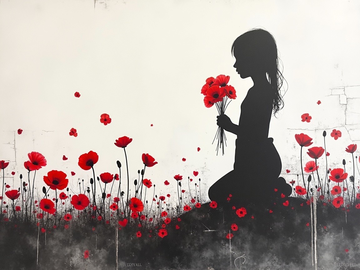 Silhouette of a Girl in a Field of Red Poppies