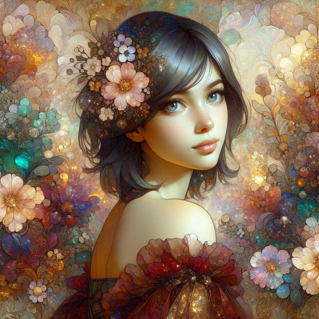 Dreamy Portrait of Woman with Floral Hair Accents