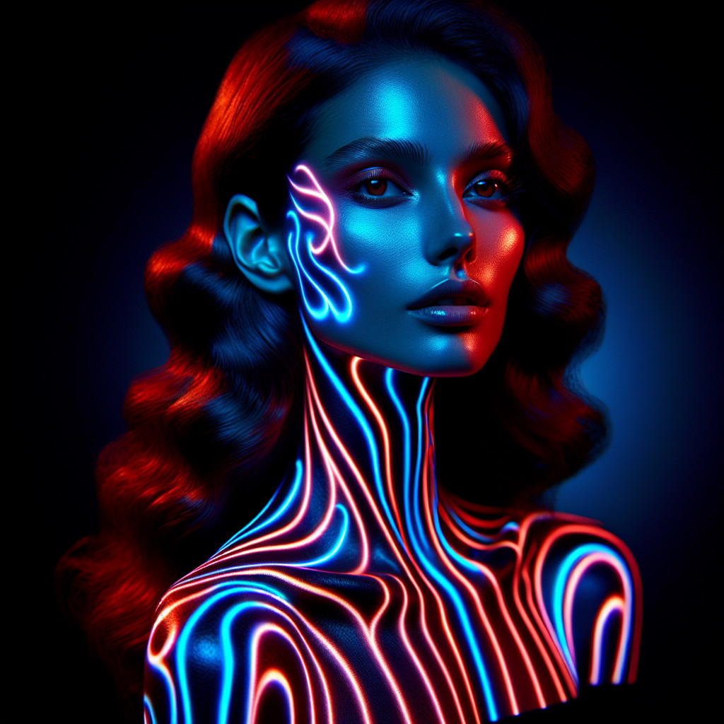 Portrait of a model with neon lines on skin