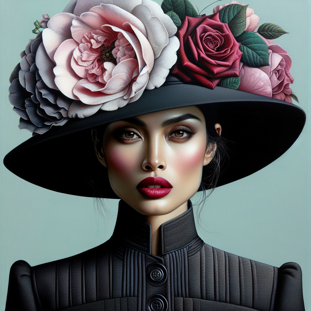 Portrait of a Woman in Elegant Hat with Flowers