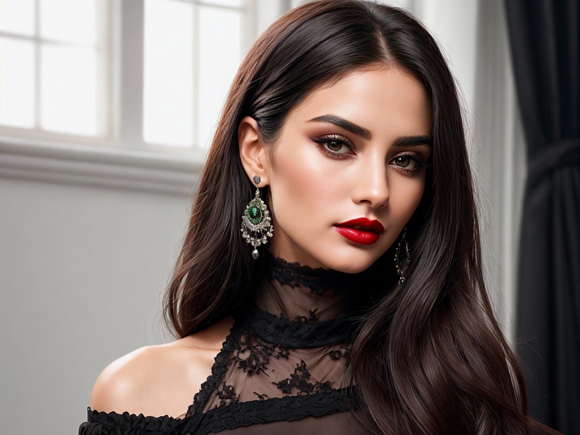 Portrait of a Woman in Elegant Off-Shoulder Top