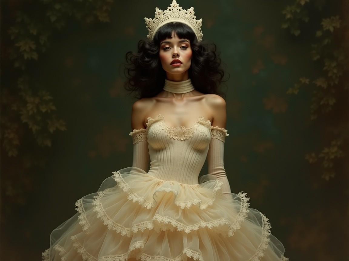 Delicate Tulle Gown with Lace and Ornate Accessories