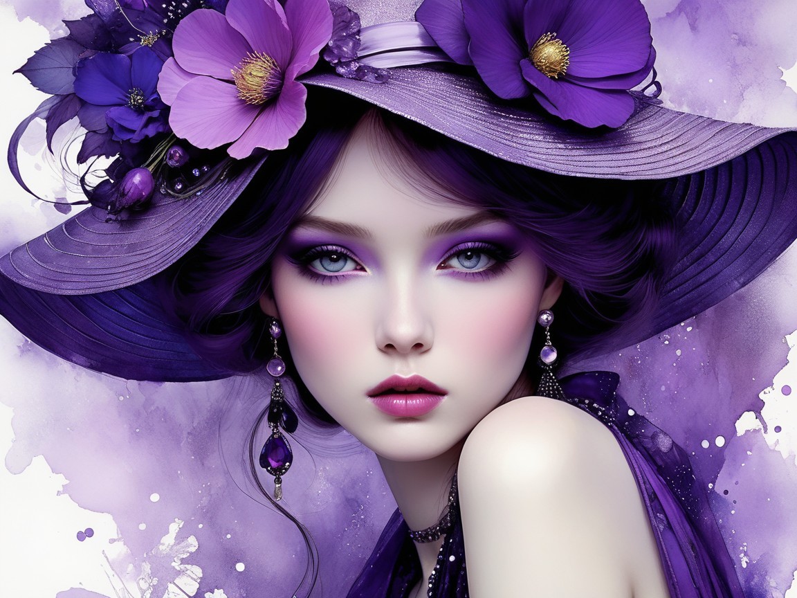 Portrait of a Young Woman in a Purple Hat