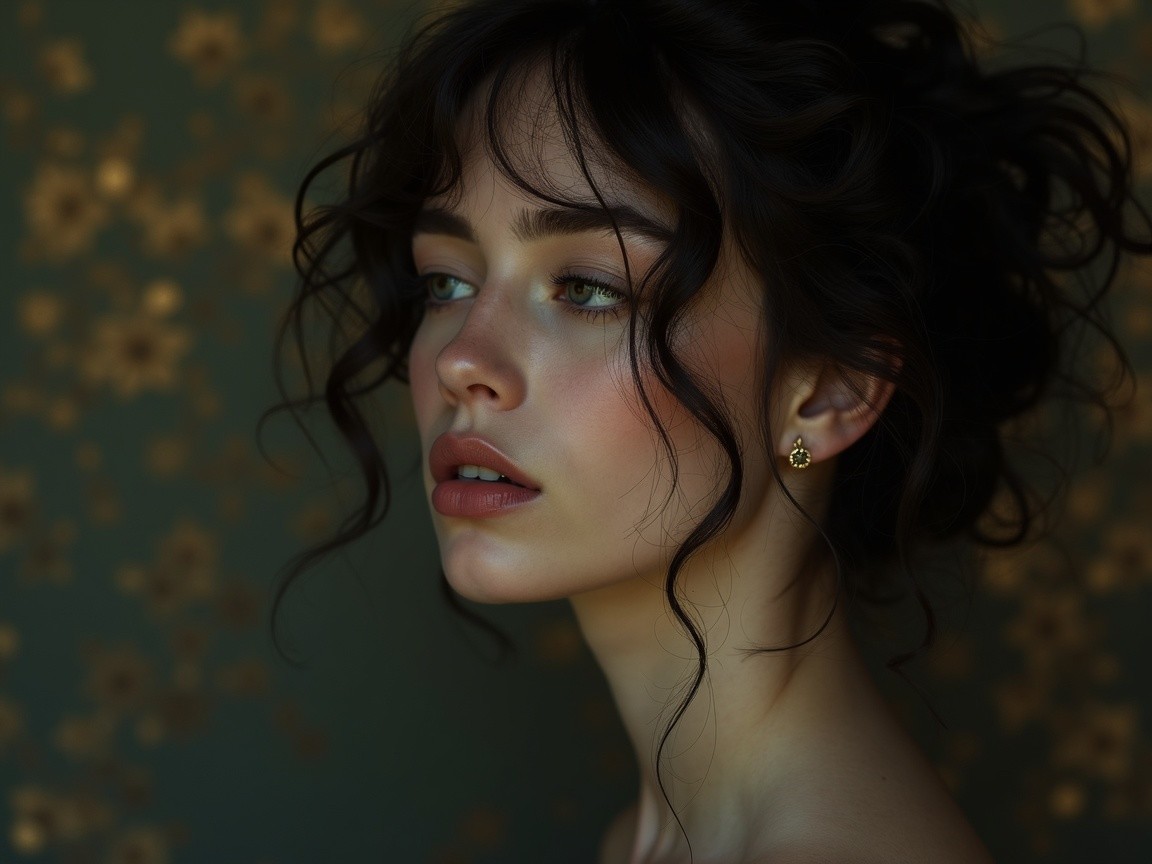 Young woman with wavy hair in floral background