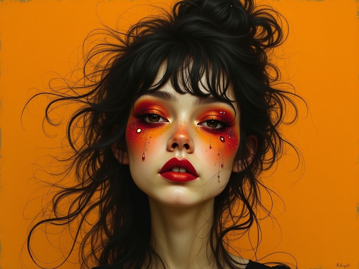 Portrait of a Young Woman with Dramatic Makeup