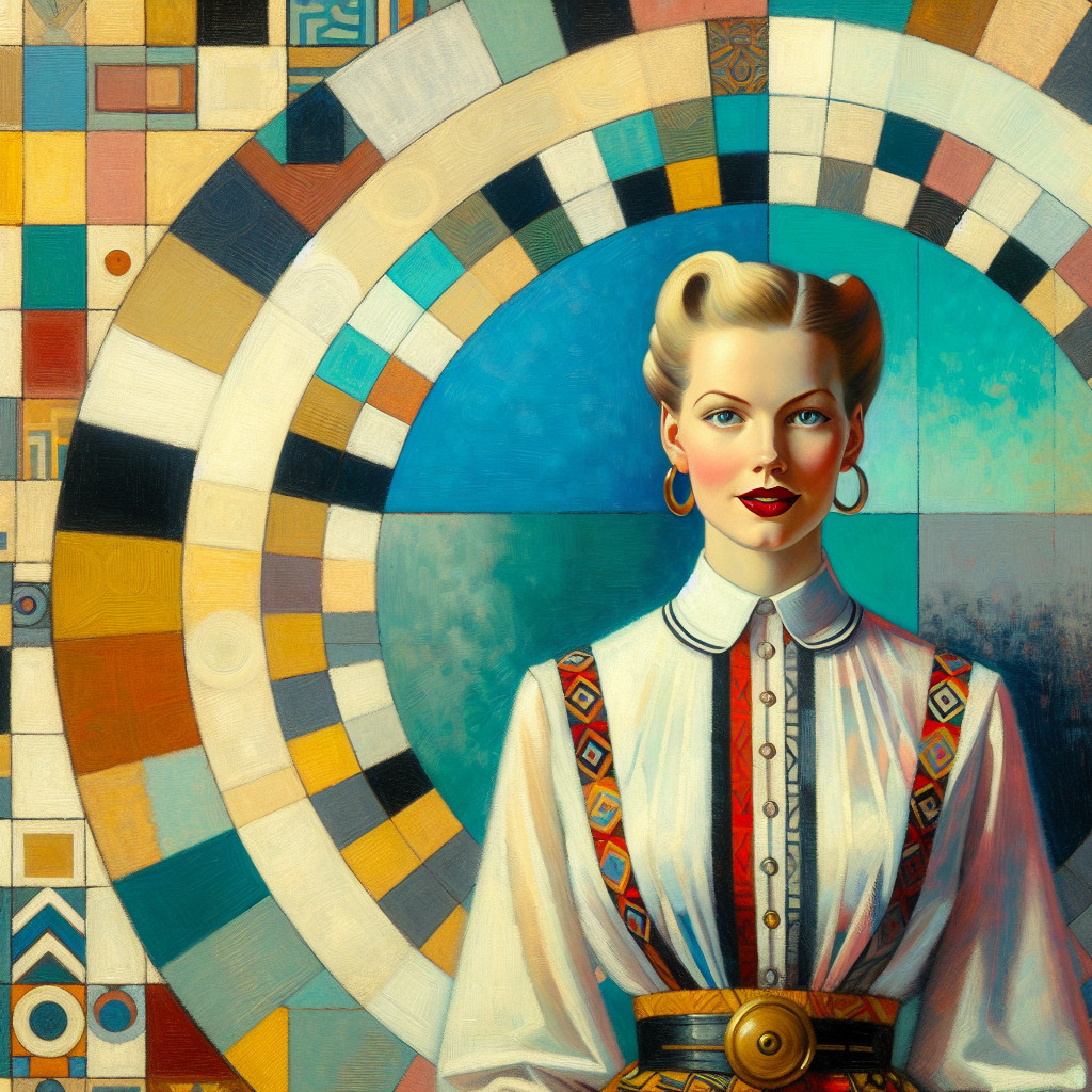 Stylized Vintage Portrait of a Woman with Geometric Background