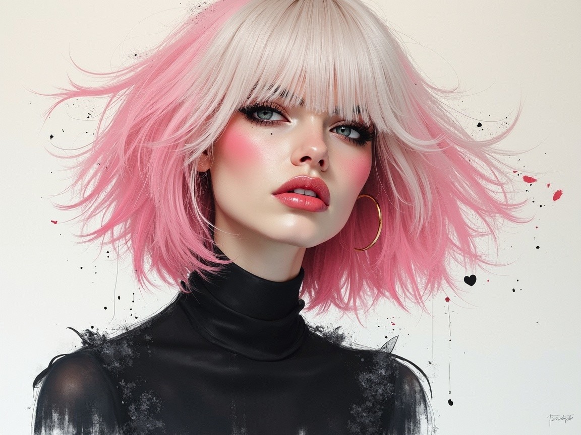 Stylish portrait of a young woman with pastel hair