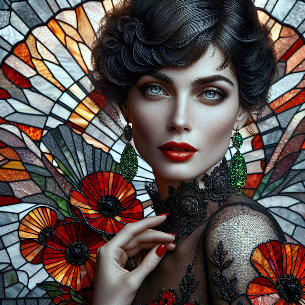 Elegant Woman with Dark Hair and Floral Attire