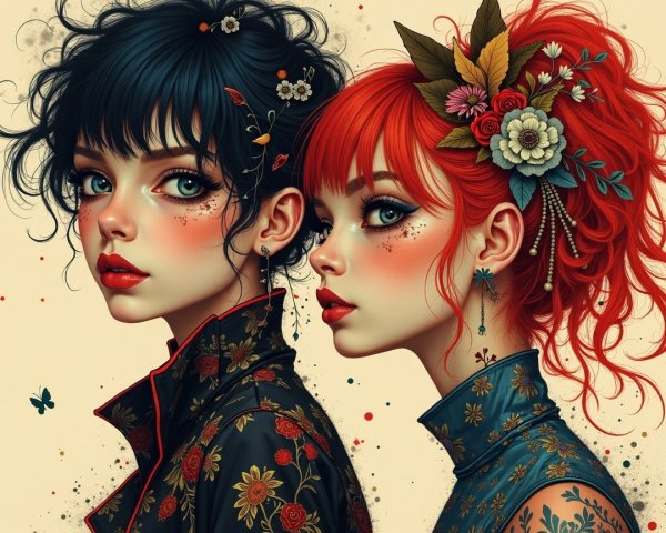 Young women with distinct hairstyles and floral accents