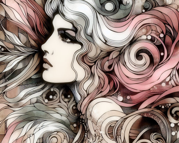 Intricate Portrait of a Woman with Flowing Hair