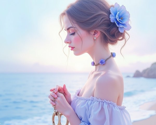 Serene Beach Portrait of a Young Woman in Pastels
