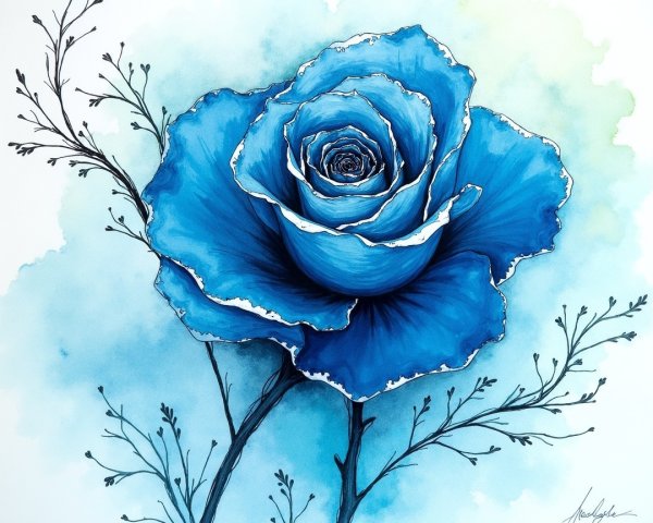 Vibrant Blue Rose Surrounded by Nature Elements