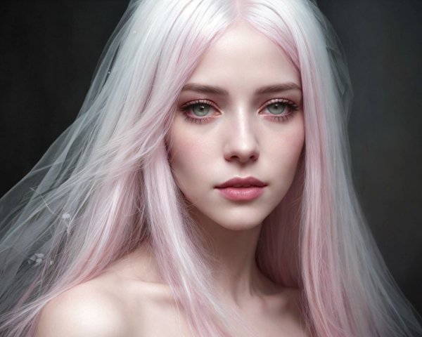 Portrait of a Young Woman with Pastel Hair and Veil