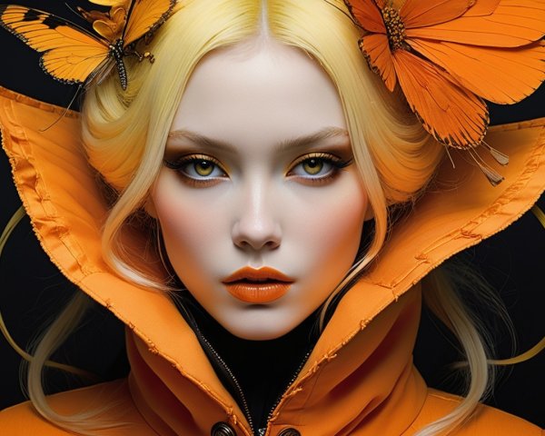 Portrait of a Woman with Platinum Hair and Orange Jacket