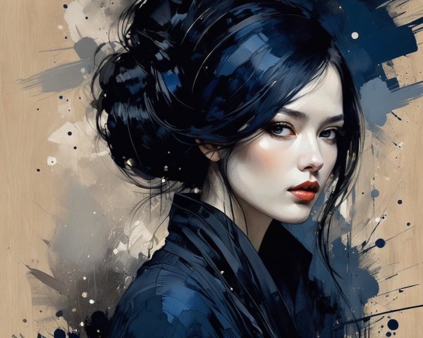 Portrait of a Young Woman with Abstract Background